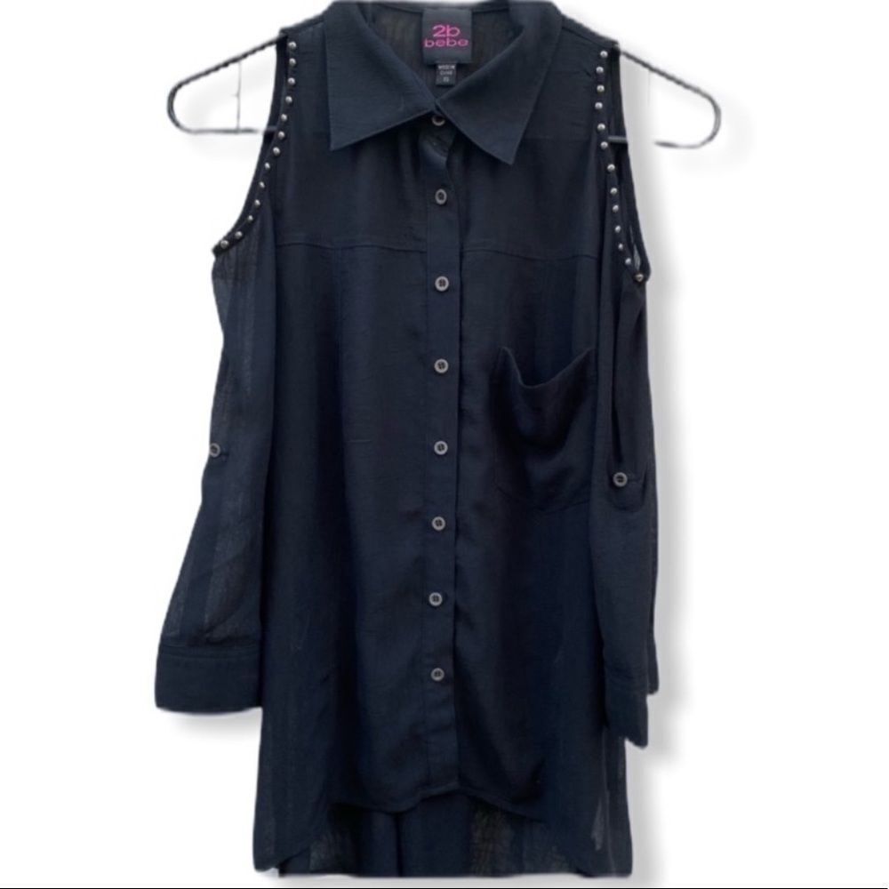2B BEBE Cold Shoulder Polyester Blouse Black